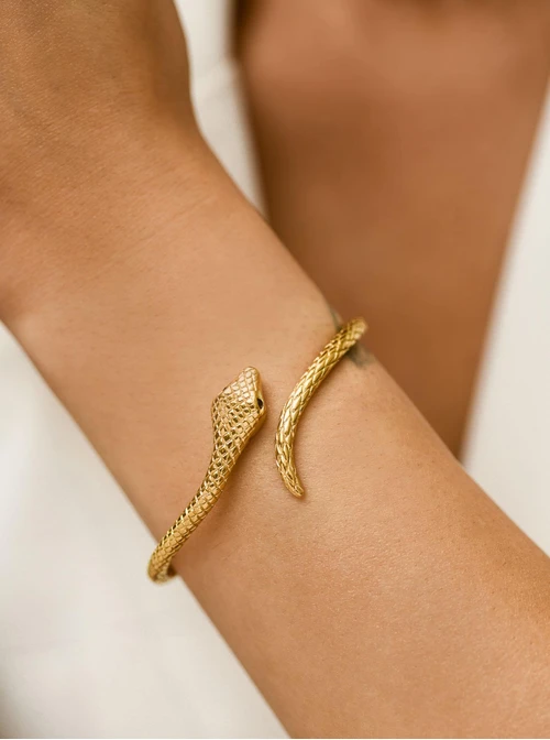 Bransoletka sztywna, wąż, stal pozłacana S112618Z00