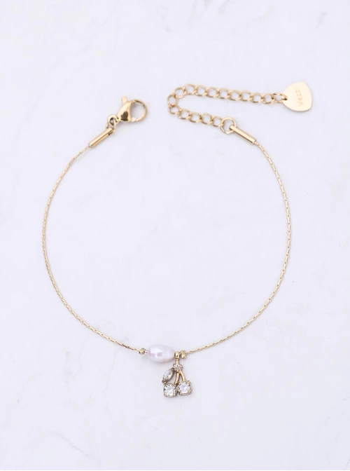 Bransoletka wisienki, kryształki, stal pozłacana S112744Z00