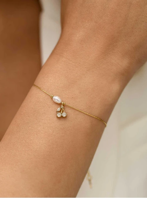 Bransoletka wisienki, kryształki, stal pozłacana S112744Z00