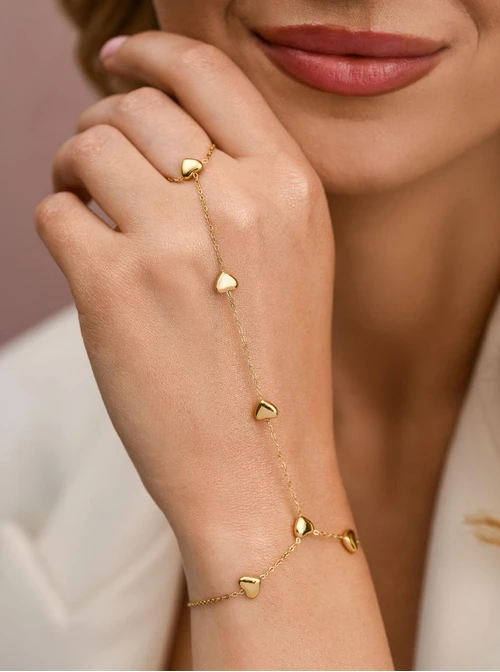 Bransoletka z pierścionkiem, serduszka, stal pozłacana S112289Z00