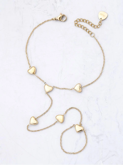 Bransoletka z pierścionkiem, serduszka, stal pozłacana S112289Z00