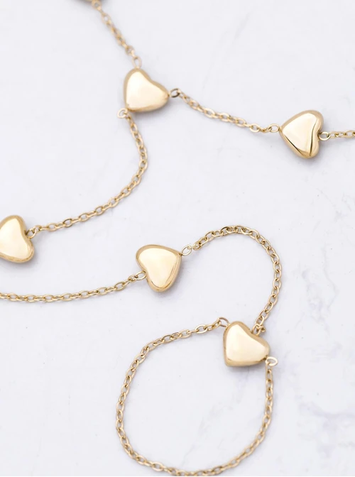 Bransoletka z pierścionkiem, serduszka, stal pozłacana S112289Z00