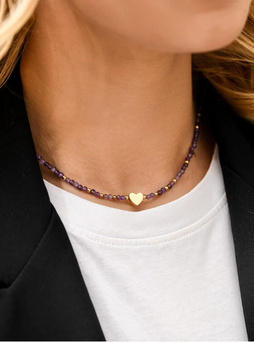 Choker Ametyst, serduszko, stal pozłącana, S312285Z00