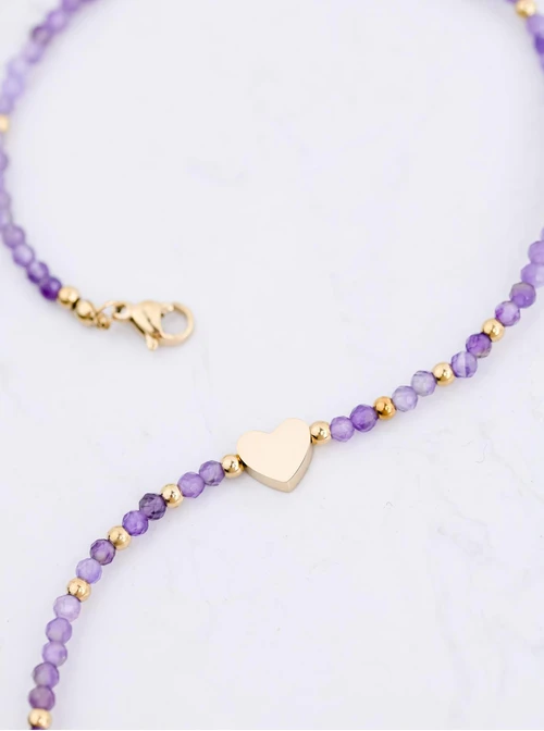 Choker Ametyst, serduszko, stal pozłącana, S312285Z00