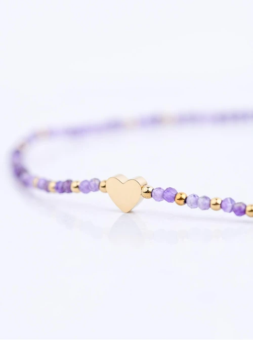 Choker Ametyst, serduszko, stal pozłącana, S312285Z00
