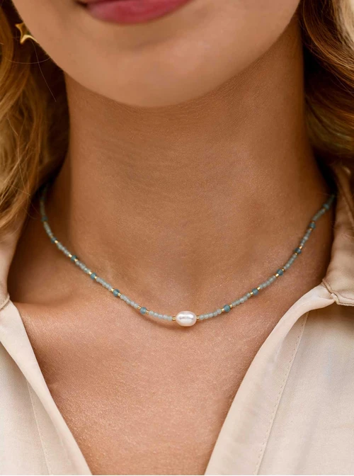 Choker perełka, Kocie Oko, stal pozłacana S311785Z0