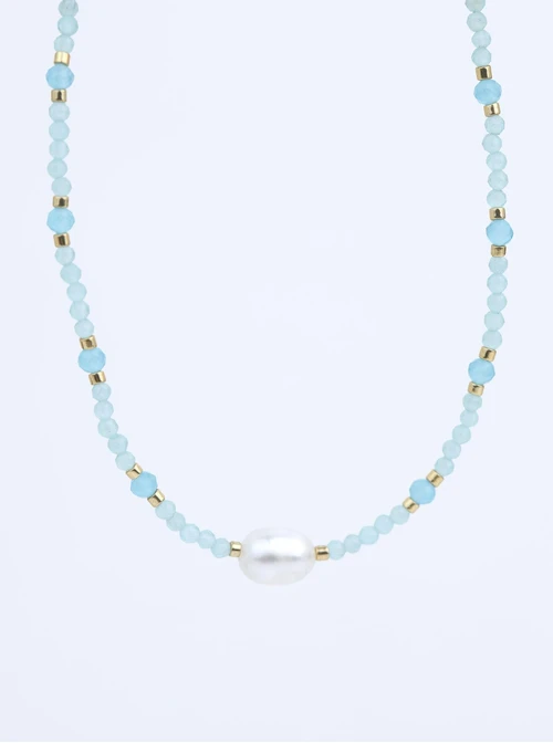 Choker perełka, Kocie Oko, stal pozłacana S311785Z0