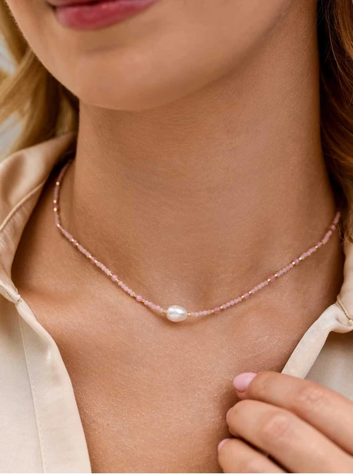 Choker z perełką, Kocie Oko, stal pozłacana S311789Z00