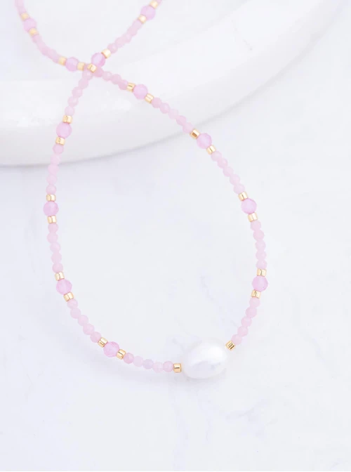 Choker z perełką, Kocie Oko, stal pozłacana S311789Z00