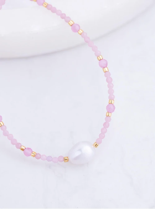 Choker z perełką, Kocie Oko, stal pozłacana S311789Z00