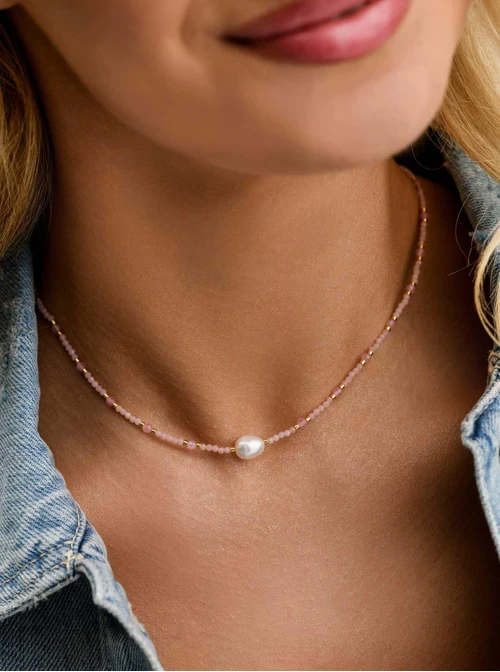 Choker z perełką, Kocie Oko, stal pozłacana S311789Z00