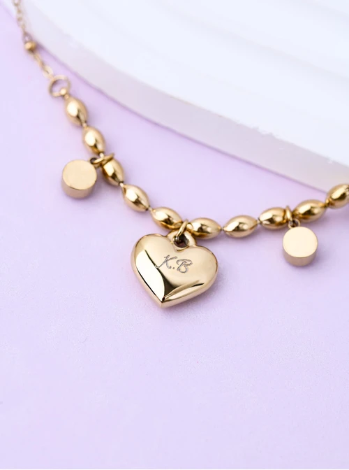 Naszyjnik serce, kryształki, stal pozłacana S312288Z00