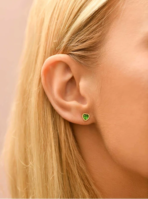 Kolczyk serduszko, kryształ urodzeniowy Sierpień, stal pozłacana S210762Z00