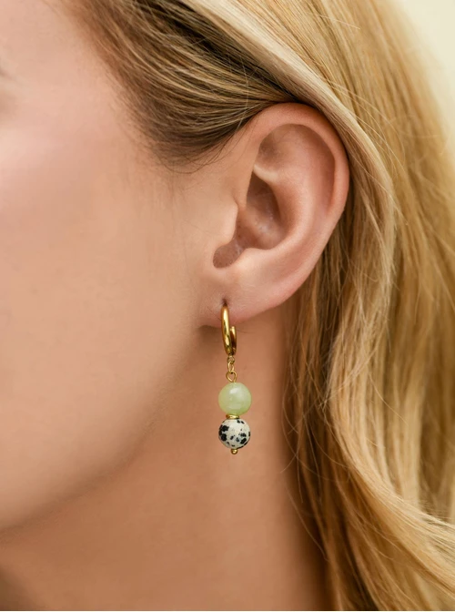 Kolczyki Jaspis Dalmatyńczyk, Agat, stal pozłacana S212592Z00