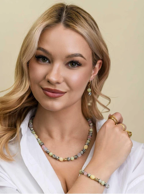 Kolczyki Jaspis Dalmatyńczyk, Agat, stal pozłacana S212592Z00