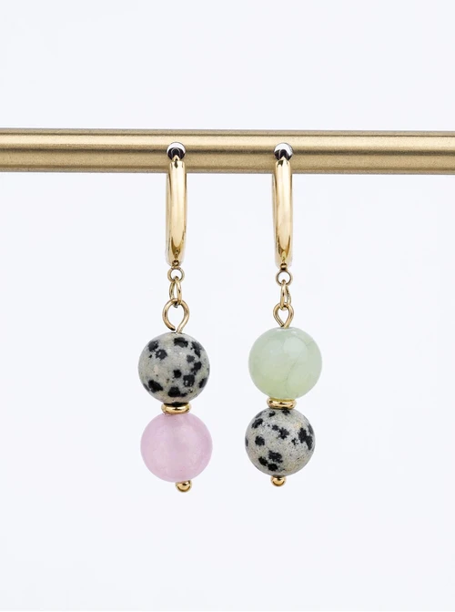 Kolczyki Jaspis Dalmatyńczyk, Agat, stal pozłacana S212592Z00