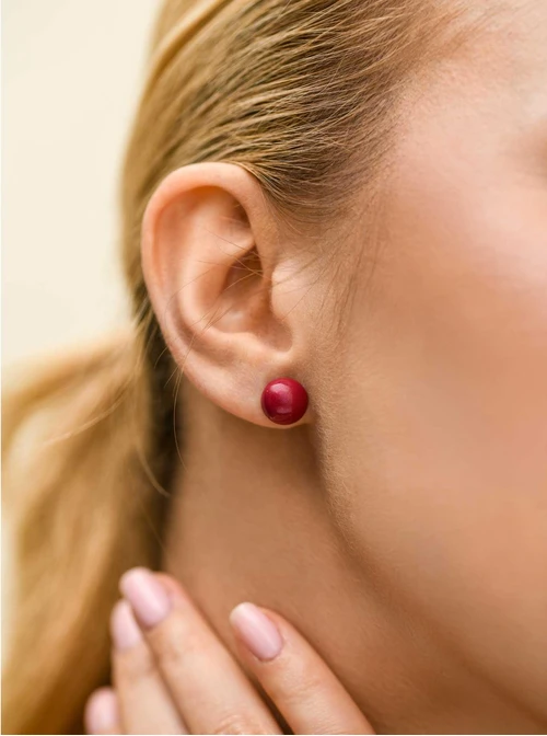 Kolczyki bordowe kulki, stal pozłacana S212539Z03