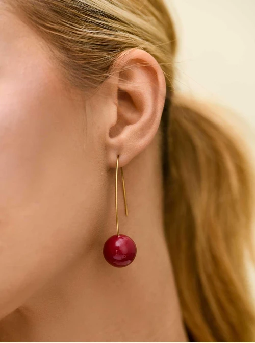 Kolczyki bordowe kulki, stal pozłacana S212553Z03