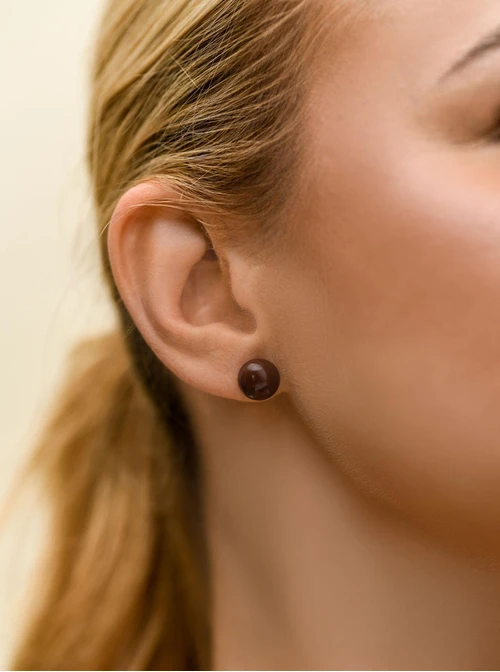 Kolczyki brązowe kulki, stal pozłacana S212539Z13