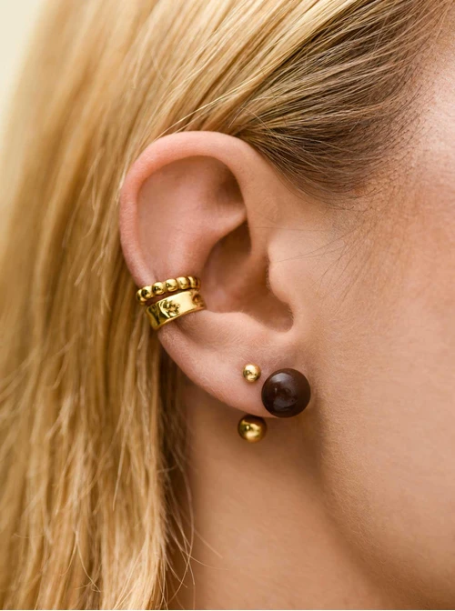 Kolczyki brązowe kulki, stal pozłacana S212539Z13