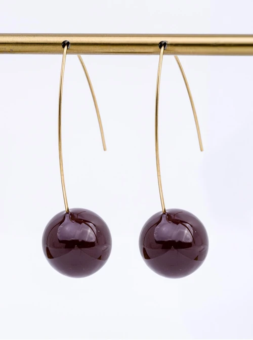 Kolczyki brązowe kulki, stal pozłacana S212553Z13