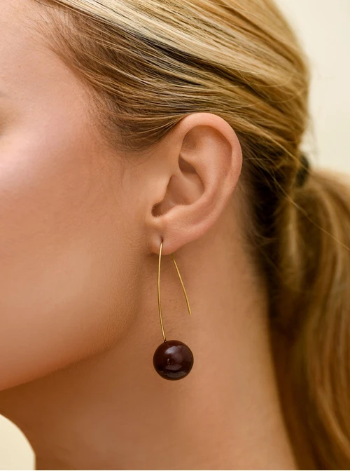 Kolczyki brązowe kulki, stal pozłacana S212553Z13