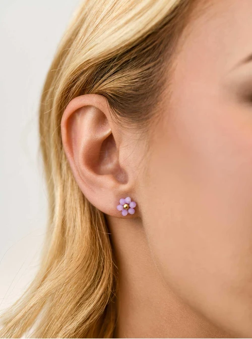 Kolczyki fioletowe kwiatuszki, stal pozłacana S212457Z08