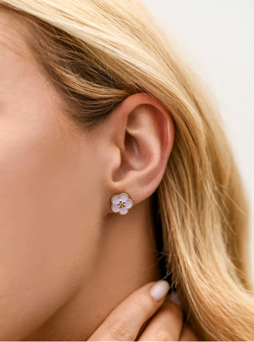 Kolczyki fioletowe kwiatuszki, stal pozłacana S212458Z08