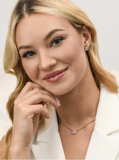 Kolczyki fioletowe kwiatuszki, stal pozłacana S212458Z08