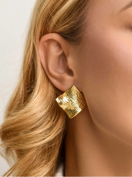 Kolczyki gniecione romby, stal pozłacana S211968Z00