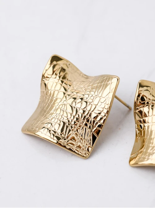 Kolczyki gniecione romby, stal pozłacana S211968Z00