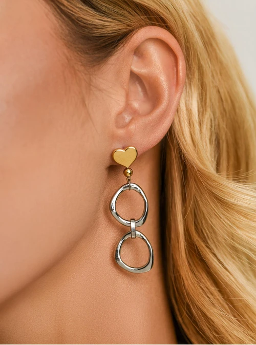 Kolczyki kółeczka, serduszka, stal pozłacana  S212316M00