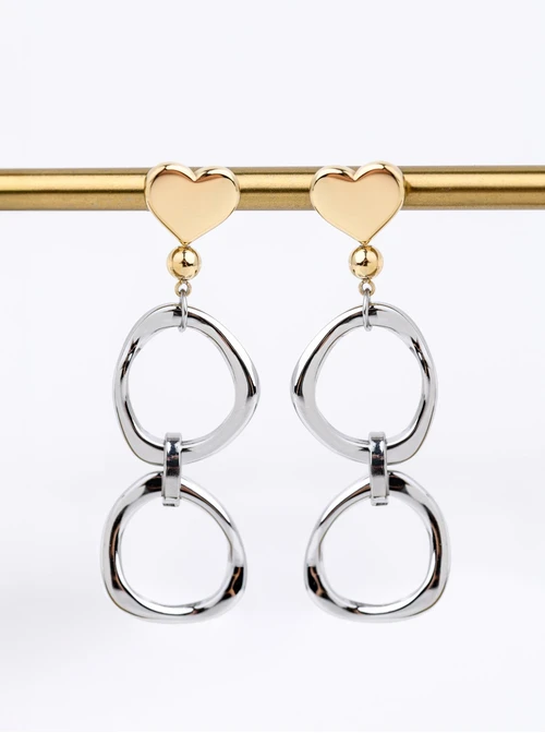 Kolczyki kółeczka, serduszka, stal pozłacana  S212316M00