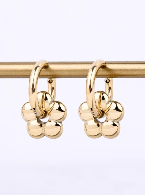 Kolczyki kółka, kwiatuszki, stal pozłacana S212396Z00