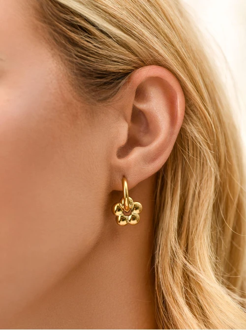 Kolczyki kółka, kwiatuszki, stal pozłacana S212396Z00