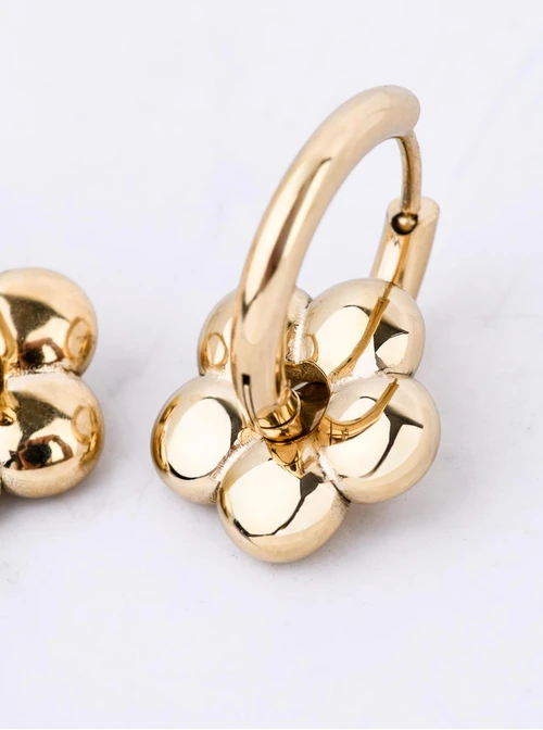 Kolczyki kółka, kwiatuszki, stal pozłacana S212396Z00