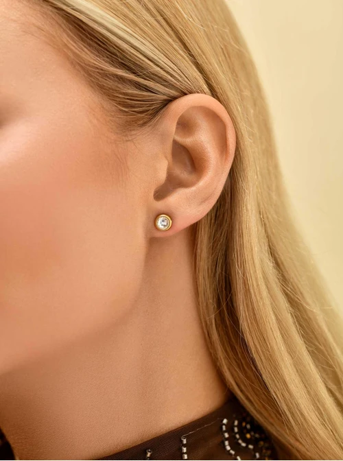 Kolczyki kryształ urodzeniowy Kwiecień, stal pozłacana S210770Z00