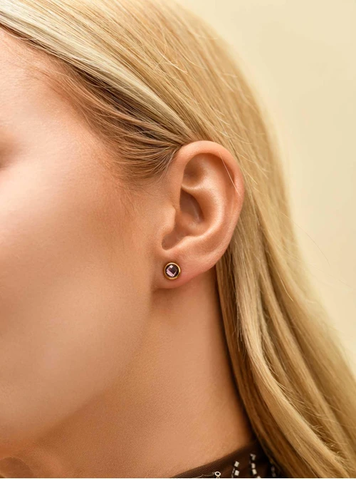 Kolczyki kryształ urodzeniowy Luty, stal pozłacana S210768Z00