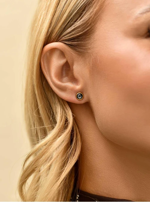 Kolczyki kryształ urodzeniowy Marzec, stal pozłacana S210769Z00