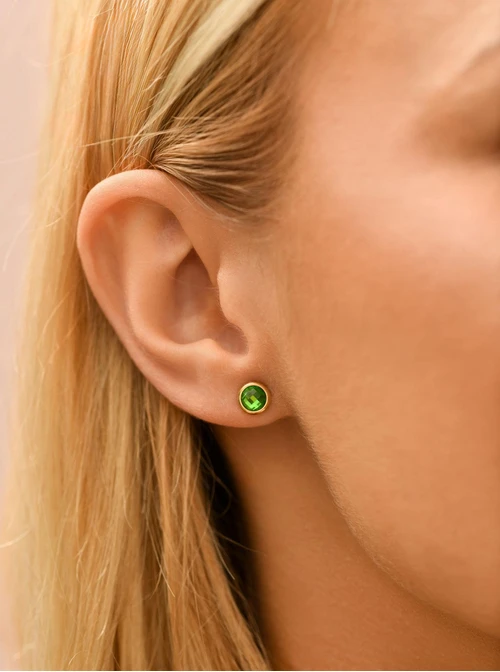 Kolczyki kryształ urodzeniowy Sierpień, stal pozłacana S210774Z00