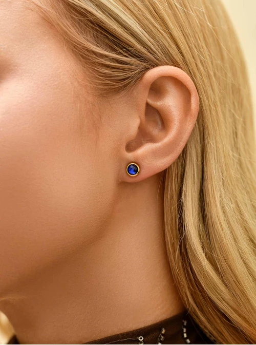 Kolczyki kryształ urodzeniowy Wrzesień, stal pozłacana S210775Z00