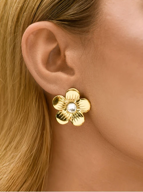 Kolczyki kwiat, kryształek, stal pozłacana S212363Z00