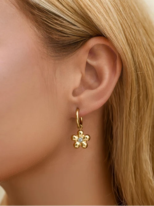Kolczyki kwiatuszek z kryształkiem, stal pozłacana S212395Z00