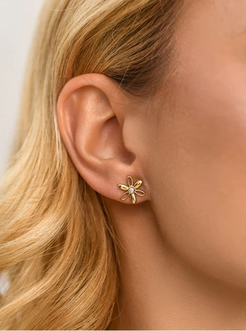 Kolczyki kwiatuszki, kryształek, stal pozłacana S212405Z00