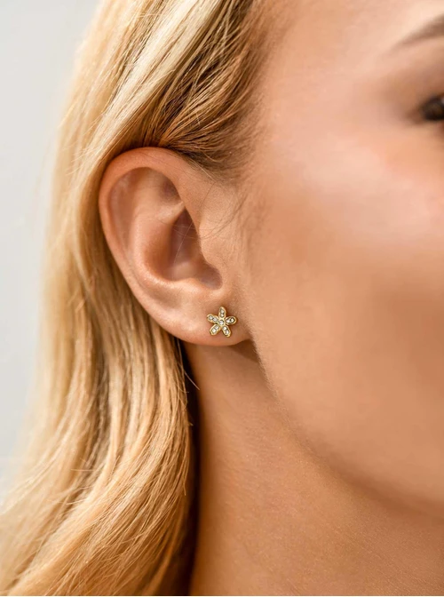 Kolczyki kwiatuszki z kryształkami, stal pozłacana S211869Z00