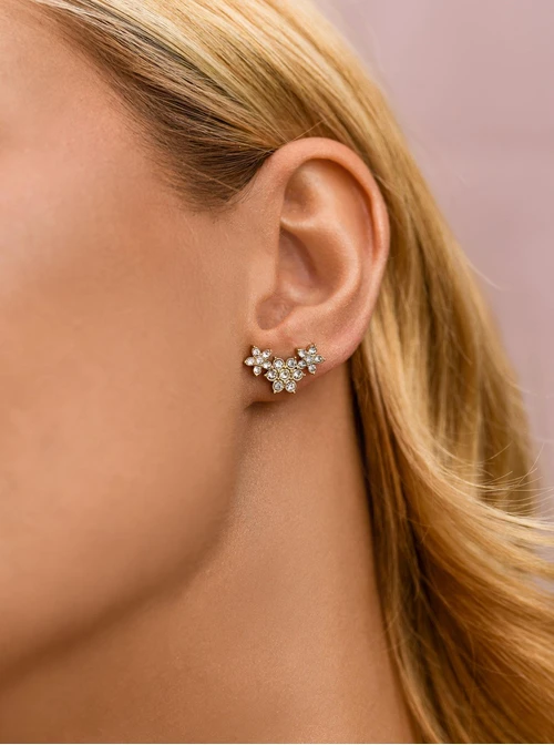 Kolczyki kwiatuszki z kryształkami, stal pozłacana S212418Z00