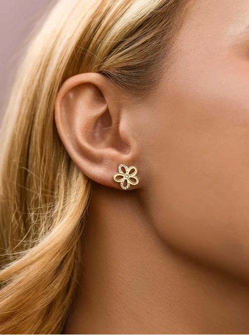 Kolczyki kwiatuszki z kryształkami, stal pozłacana S212426Z00