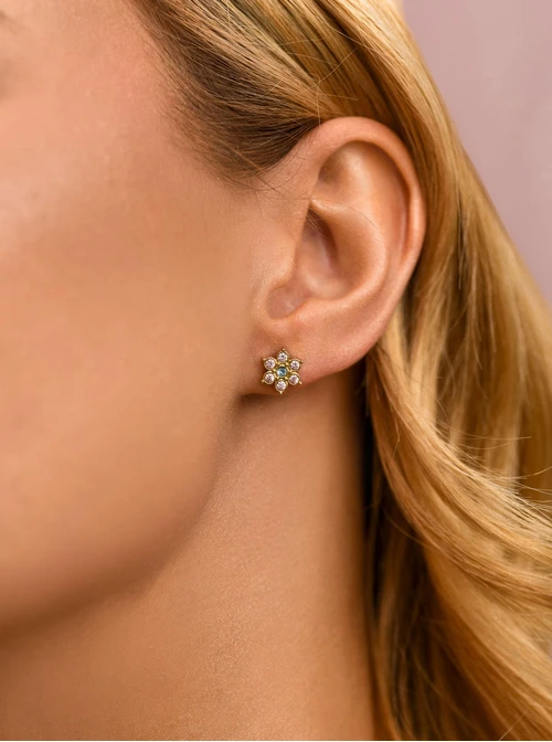 Kolczyki kwiatuszki z kryształkami, stal pozłacana S212460Z00