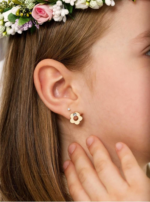 Kolczyki kwiatuszki z kryształkiem, stal pozłacana S212409Z00