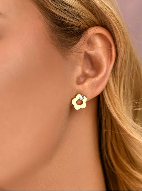 Kolczyki kwiatuszki z kryształkiem, stal pozłacana S212409Z00